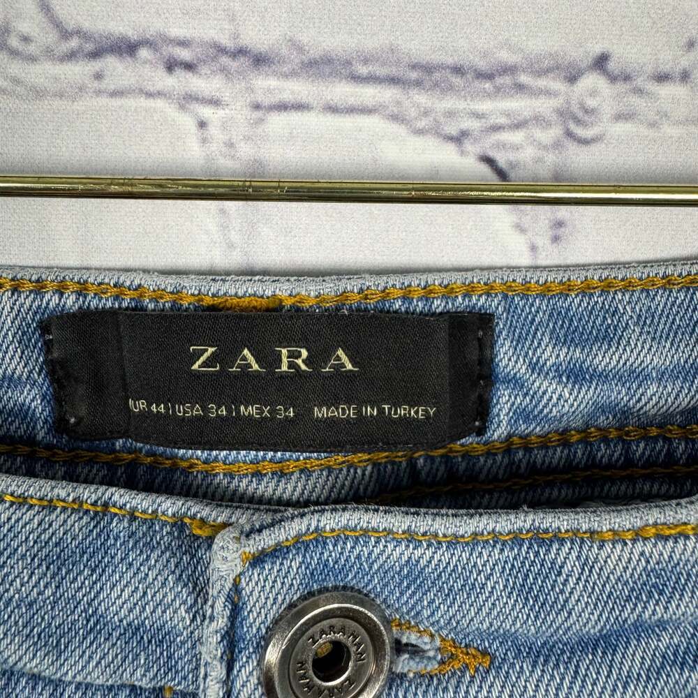 Zara Straight Leg Frayed Hem Jeans Size 34 - Picture 4 of 6